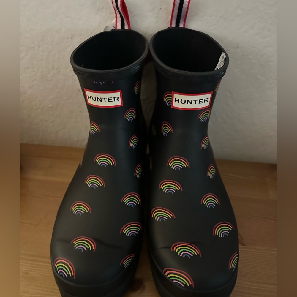 Hunter Boots. Size 9. Black with rainbows.